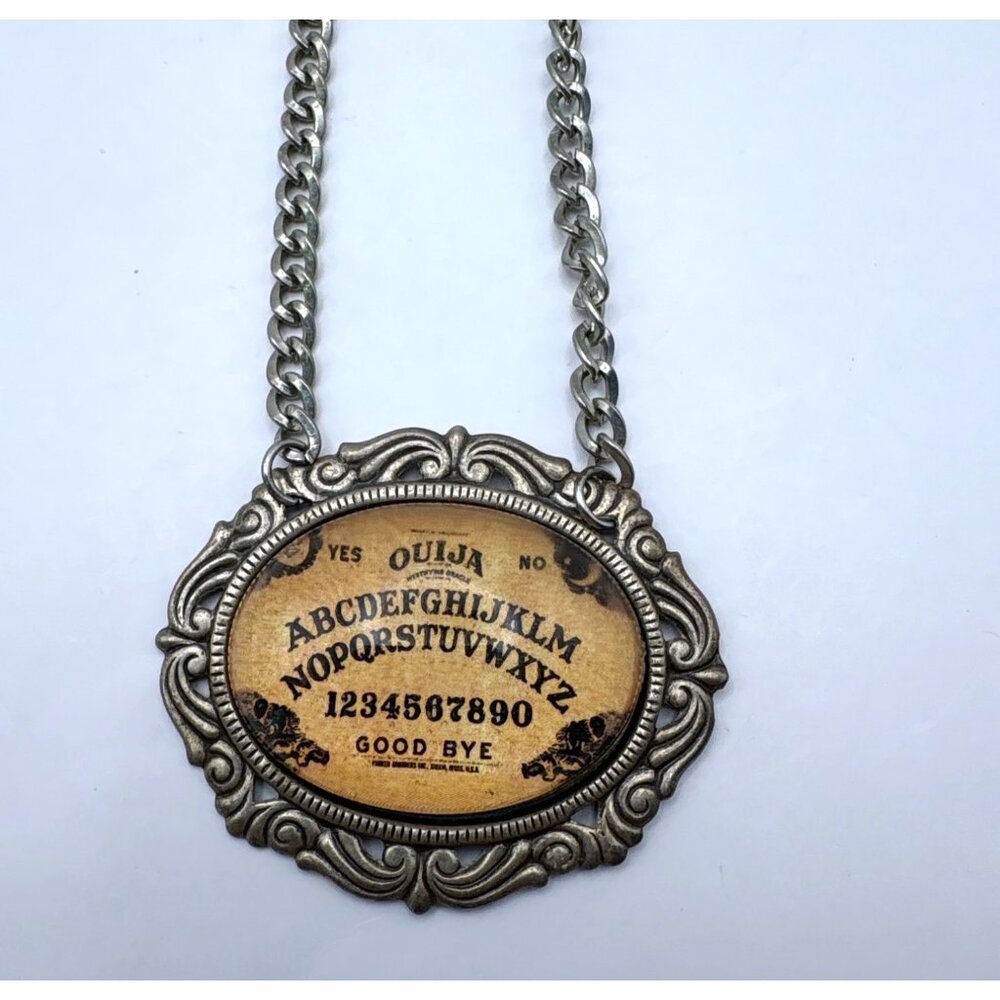 Ouija Board Pendant Necklace Silver Tone Choker Ornate Mystical Occult